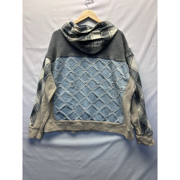 BKE Buckle Henley Pullover Hoodie Plaid Textured Women’s Large - Picture 11 of 12